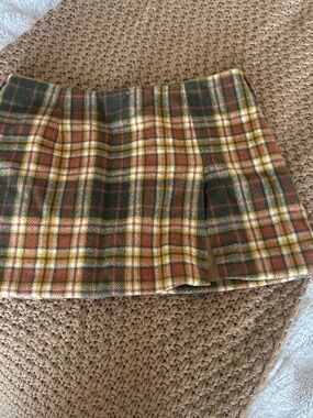 Tartan Mini Skirt in Olive Green and Rust